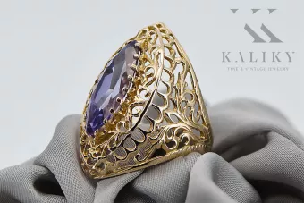 Anneau Alexandrite Or jaune 14 carats Style vintage vrc090y